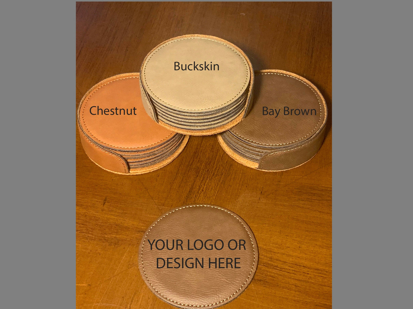 Custom Leather Coasters - Your logo/image OR pick from our collection - Great Gift - High Quality - Durable - Laser Engraved