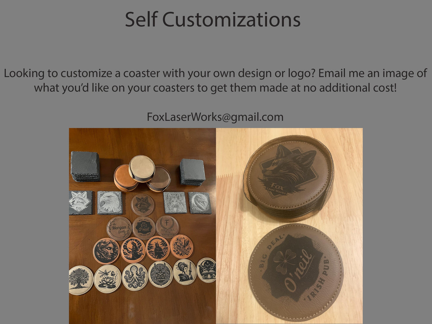 Custom Leather Coasters - Your logo/image OR pick from our collection - Great Gift - High Quality - Durable - Laser Engraved